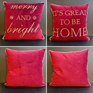 Rodeo Home Velvet Down Pillows 20x20 Set of 2 Red Embroidered Holiday Home